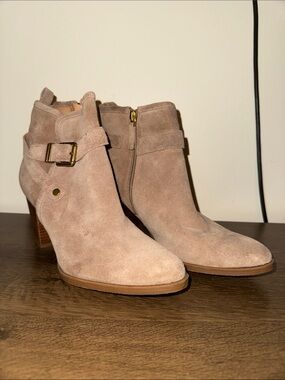 Franco Sarto Pink Taupe Suede Ankle Boots with Buckle